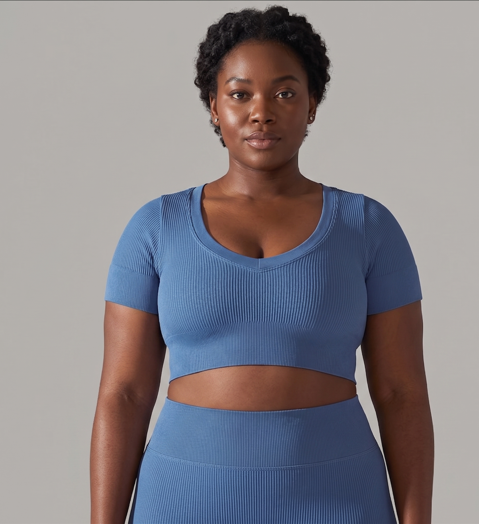 Crop Top Ribbed Neck Short Sleeve
