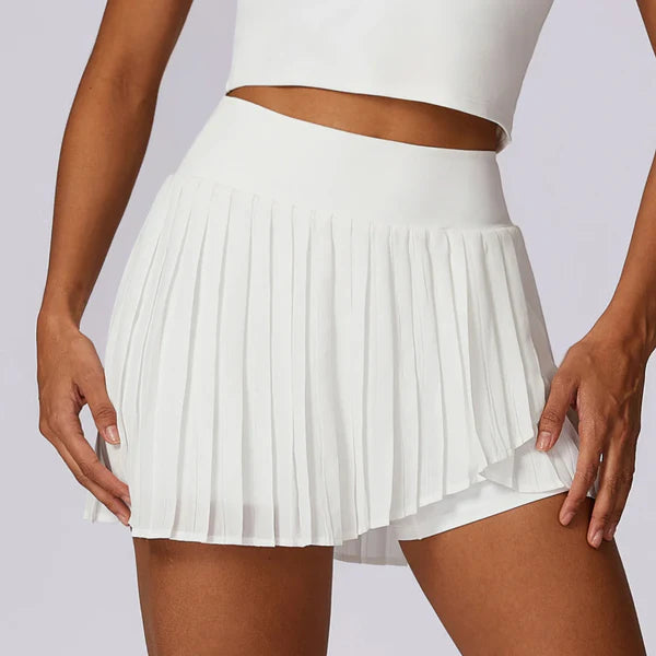 High-waisted pleated sports skirt with built-in shorts