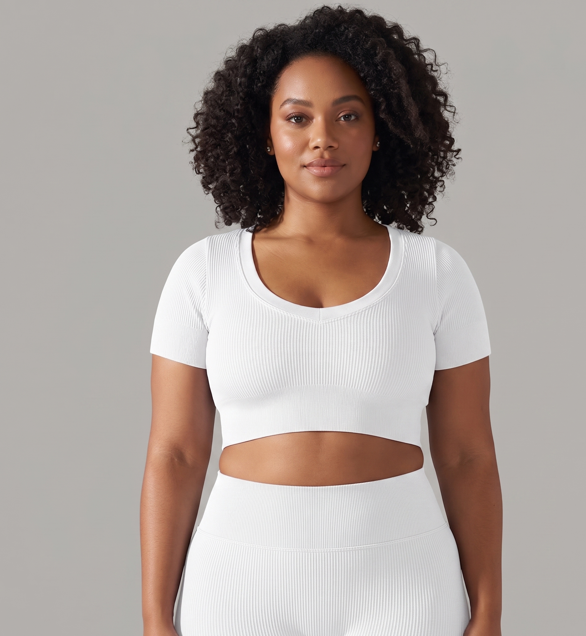 Crop Top Ribbed Neck Short Sleeve