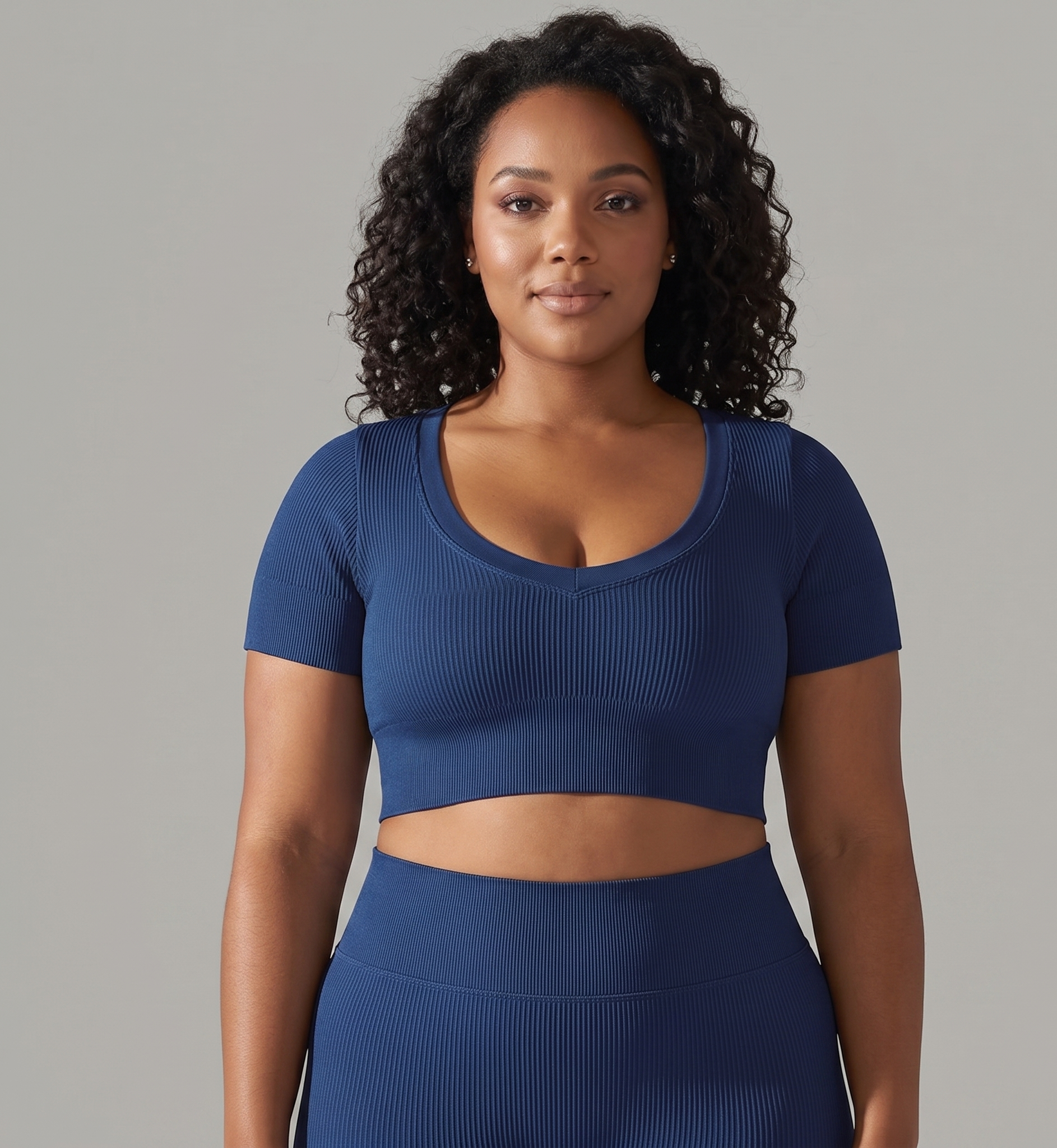 Crop Top Ribbed Neck Short Sleeve