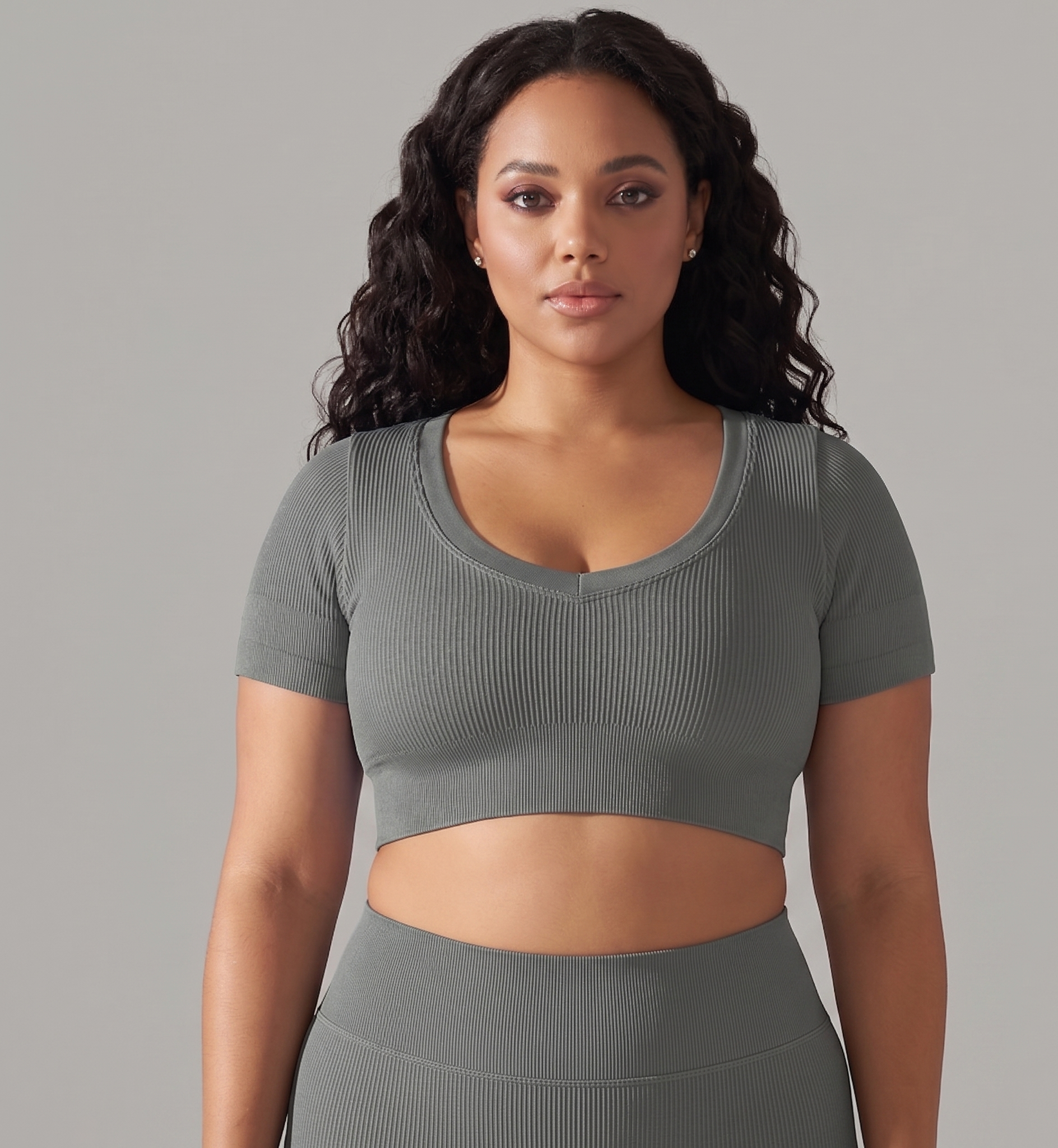 Crop Top Ribbed Neck Short Sleeve