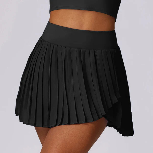 High-waisted pleated sports skirt with built-in shorts
